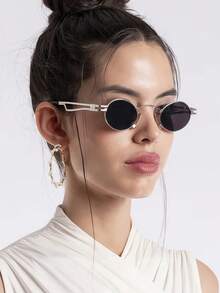 1副小框圆形时尚眼镜 金属眼镜 复古个性化赛博朋克蒸汽风 男女皆宜 时尚眼镜 适合日常佩戴 街头摄影 户外度假 旅行休闲 礼品 时尚眼镜 - 黑色 - 查看 2