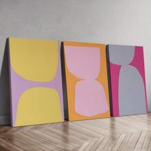 Set Of 3 Color Block Prints, Pink Orange Geometric Abstract Colorful Wall Art Set Gallery Wall Prints Stylish Bedroom Art, Canvas Poster Wall Art, Optional Frame, Wall Art With Frame