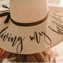Customized Soft Edge Beach Hat - Single Travel Hat - Honeymoon Beach Hat - Personalized Sun Hat - Bridal Gift - Bridal Hat, Hat Size: One Size Fits Most, Crown: 3.5 Inches, Brim: 5 Inches, Wedding Element Straw Hat, Suitable For Beach Club Singles Party, Back To School Season, Summer Vacation