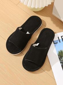 Women's Corduroy Open Toe Slippers, Beige For Spring/Summer Home Indoor House Slipper