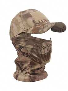 2 件套男女渔夫帽 UPF 50+ 棒球帽+迷彩面罩可折叠防紫外线徒步沙滩遮阳帽
