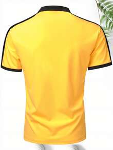 夏季新款男士撞色Polo衫，休闲运动Polo衫，饰有Polo运动员图案，高端商务翻领衬衫 - 黃色 - 查看 3