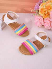 1 Pair Of Children's Fashionable And Cute Neutral Rainbow Colored Comfortable Flat Sandals, Suitable For Summer Baby Girls To Go On Vacation, Beach, Family Gatherings, And Wear