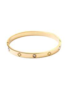 1 件/4 件时尚优雅简约不锈钢金色手链套装，饰有水钻、三叶草、心形钉子，18K 镀金，适合日常和派对佩戴 - 彩色 - 查看 10