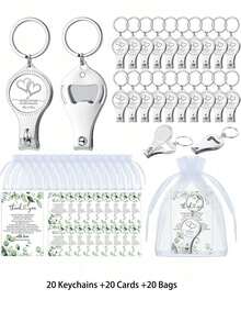 60Pcs/20sets Nail Clipper Keychain  With Tag Cards White Drawstring  Organza Bags Nail Bottle  Opener Keychain For Party Wedding  Favor Gift Decorations Souvenirs Guest - Nhiều màu - Xem 12