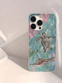 Funda para teléfono (1 unidad) transparente, suave y brillante, con estampado de tortuga marina, resistente al agua, a las huellas dactilares y a los arañazos. Ideal para el verano. - Multicolor 2 - Ver 2