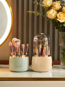 1 pieza Balde de almacenamiento de cosméticos transparente, organizador de cepillos de maquillaje con rotación de 360°, contenedor para lápices de cejas y barril para brochas de sombra de ojos