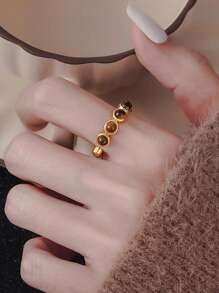 1pc Tiger Eye Stone Ring With Crushed Silver Design, Unique Classy Minimalist Jewelry, Accessory Gift