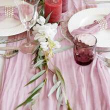2pcs Cheesecloth Table Runner And 12pcs Napkin Set, Bohemian Cheese Cloth Style, Suitable For Weddings, Birthday Parties, Dinners, Holidays, Family Gatherings, Bridal Shower Decorations (Smoke Blue) - Multicolor - View 13