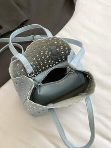 2 piezas Diseño de corte hueco con bolsillo interno Bolso de hombro/cruzado/de mano de moda - Azul - Ver 7