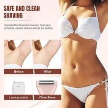 2in1 Women Electric Shaver Dual Head Bikini Trimmer Razors For Shaving Pubic Hair Wet And Dry Cordless Painless Hair Removal For Private Area PinkW10 - Pink - View 5