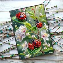 1 Set 7-Star Ladybug & Floral Diamond Painting Notebook Cover Kit, Insect Floral Theme, [Multiple Patterns Available], 5D Asymmetrical Shaped Diamond Painting Diary Notebook, Embroidery Sketchbook, Ideal For Handicraft Lovers, Soft Leather Cover, Art Sketch Notebook For Learning And Office, Suitable For Birthday And Holiday Gifts - Multicolor - View 4