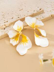 1 par de pendientes florales minimalistas para mujeres, diseño de nicho multicapa de metal exagerado con pétalos de flor - Pendientes de gota de aceite - Ver 15