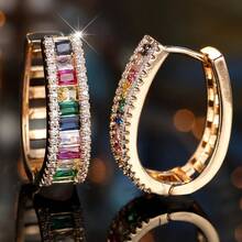 独特的多色合成锆石女士环形耳环，奢华适合派对、节日和日常佩戴，适合所有季节 - 金色 - 查看 2