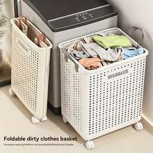Large & Medium Foldable Ceramic White Laundry Baskets - Pu Leather, Hand Washable, Solid Color, Multi-Functional Portable Dirty Clothes Hamper With Wheels For Bathroom & Balcony Storage - 白色 - 查看 10