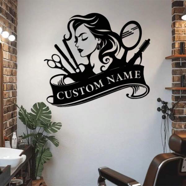 1 PC Personalized Hair Stylist Metal Name Sign, Hair Stylist Business Name Sign, Custom Barber Wall Art,Hair Salon Gift,Hair Stylist Gift
