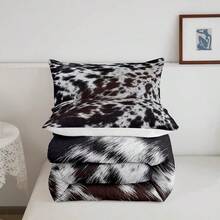 Western Brown Cowhide Comforter Set, Black White Cow Print Bedding Set Full Rustic Farm Animal Down Comforter Men Women,Cowboy Cowhide Quilt Duvet Set Bedroom Decor 3 Pcs - Multicolor - View 5