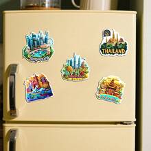 1 件东南亚 5 国冰箱贴，新加坡、印度尼西亚、菲律宾、泰国、马来西亚，亚克力和橡胶软磁材料，创意家居装饰，万圣节礼物，旅行者礼物，适用于金属门、铁制家具、储物柜装饰，送给家人和朋友的贴心礼物 - 彩色 - 查看 3