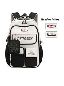 2Pcs/Set Large - Capacity Girls' Backpack With Teddy Bear Print & Portable Handbag, Coin Purse. Student Backpack Fits 15.6 - Inch Laptop, Multi - Functional Pockets. Ideal For Outdoor Travel, Back - To - School, School Trips & Daily Use