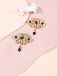 1pc Arabic Style Golden Metal Rhinestone-Encrusted Pendant, Suitable For Scarf, Wedding, Party, Mother's Day Gift - Corsage Scarf Button - View 10