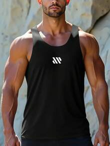 Men's Racerback Gym Tank Top With Open Back Design To Showcase Arm Muscle Definition, Suitable For Strength Training At The Gym And Summer Outdoor Running - Black - View 3