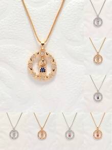 Colar elegante para mães e mulheres, pingente de coração em formato de argola, incrustação de meninos e meninas, incrustação de zircônia
