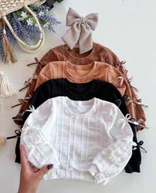 Children's Blouse With Bows On The Sleeves For Girls - 駝色 - 查看 2