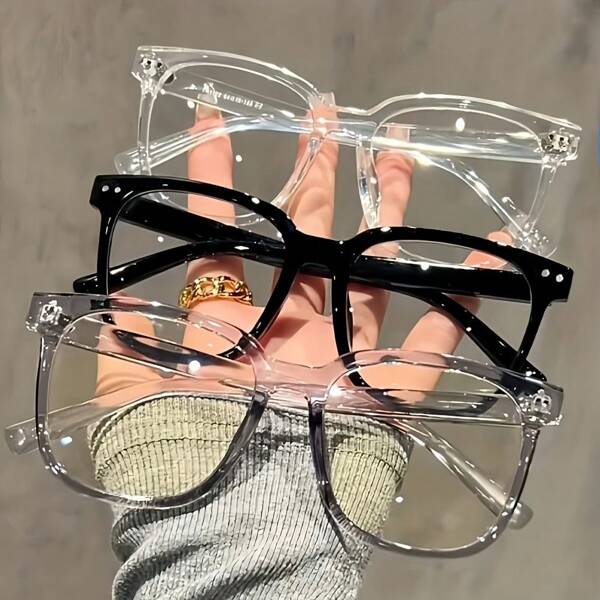 1pc/3pcs Fashionable Square Glasses For Men And Women, Suitable For Matching Clothes, Using Computer, Phone, And Watching TV, Stylish Campus Style, Transparent Black Frame, Decorative Design