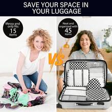 8 Set Travel Essentials, Suitcase Organizer Bags, Packing Cubes, Storage Bag, Travel Organizer Bags, Vacation Essentials, Travel Accessories, Cruise Essentials, Beach Essentials, Purse Essentials, School Supplies, Suitable For Organization And Storage - 黑白格子 - 查看 6