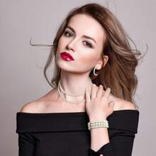 Glenmal Pearl Rhinestone Jewelry Set For Women Pearl Necklace Bracelet Earrings For Wedding Birthday Bridal Shower Tea Party - 簡約風格 - 查看 6