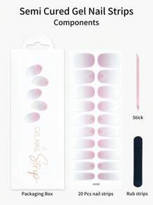 20 pièces/set Autocollants de vernis à ongles en gel semi-durci avec design French Tip, gel UV longue durée et facile à poser/retirer