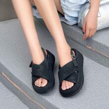 Thick-Soled Bread Sandals For Summer New High-End Style One-Button Open-Toe Roman Shoes - 黑色 - 查看 2