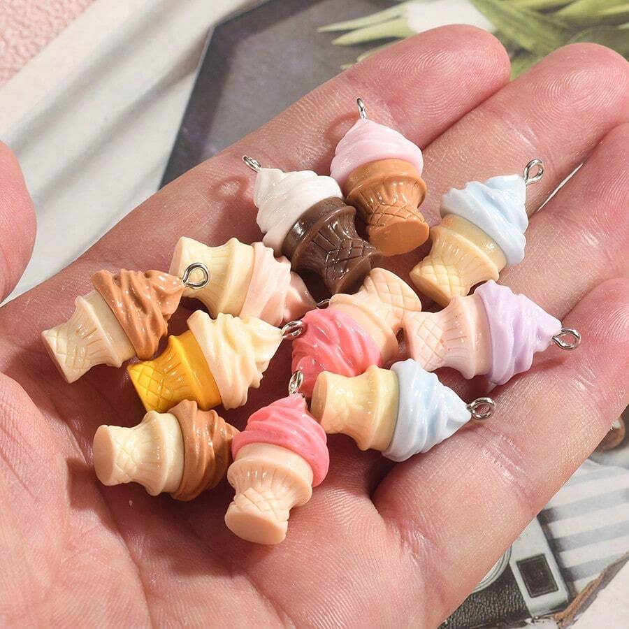 8/16pcs Colorful Resin Ice Cream Cone Pendants - Pastel DIY Craft Accessories, Includes Waffle Cone & Spinning Design, For Jewelry Making, Keychains, Bag Tags - Handmade Decor, Charming Appeal, Exquisite Craftsmanship - Random Mix - Multicolor - View 1