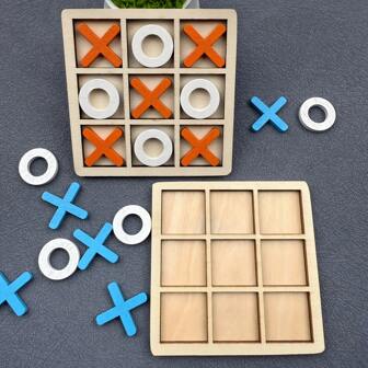 Houten XO Tic-Tac-Toe Desktop Interactief Logicaspel, Verbetert het redeneervermogen en de concentratievaardigheden, Geschikt voor Kerstmis, Pasen, Halloween en verjaardagscadeaus, Familiebordspel voor jongens en meisjes