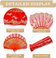 10 Pack Folding Fans – Handheld Spanish Style Fans,Bulk Hand Fans For Wedding, Tea Party, Dance, Church,Performance, Home Decorations, Festival, Gift,Red - 紅色 - 查看 8