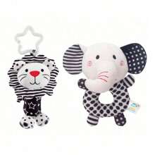 Cute & Funny Black & White Rattle Animal Plush Decoration - Zebra, Fox, Lion, Elephant, Soft Hanging Rattle For Infant & Toddler, Attractive Baby Toy
