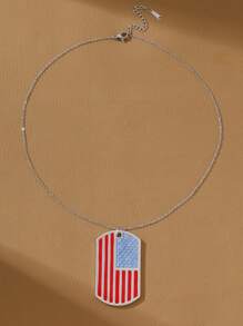 1pc American Flag Color Oil Drop Pendant Necklace, High-End Design Elegant Style, Women Fashion Jewelry