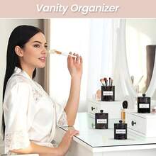 4 Pack Qtip Holder For Bathroom Organizers And Storage, Apothecary Jars With Lids For Home Decor Accessories, Q Tip Dispenser Vanity Makeup Canister For Cotton Swab,, Floss,Hair Clips - Black - View 5