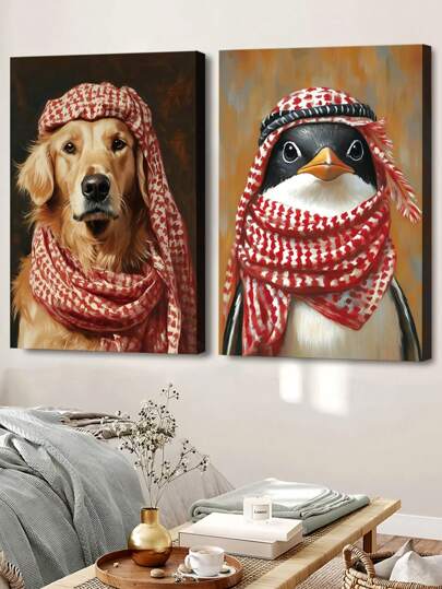 1/2pcs Large Wall Art With Frame,Arabian Desert Camel Wall Art,Funny Boho Camel Posters,Middle Eastern Culture Animal Artwork,Moroccan Decor,Home Decorations,UAE Cultural Art,Ready To Hang