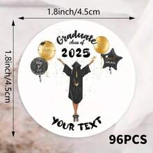 48/96 piezas Etiquetas decorativas personalizadas para la temporada de graduación 2025 - Etiquetas de clase personalizadas, etiquetas circulares para fiesta de graduación, etiquetas decorativas en negro y dorado, etiquetas manuales para cuadernos, útiles escolares, vuelta al colegio - Multicolor - Ver 3