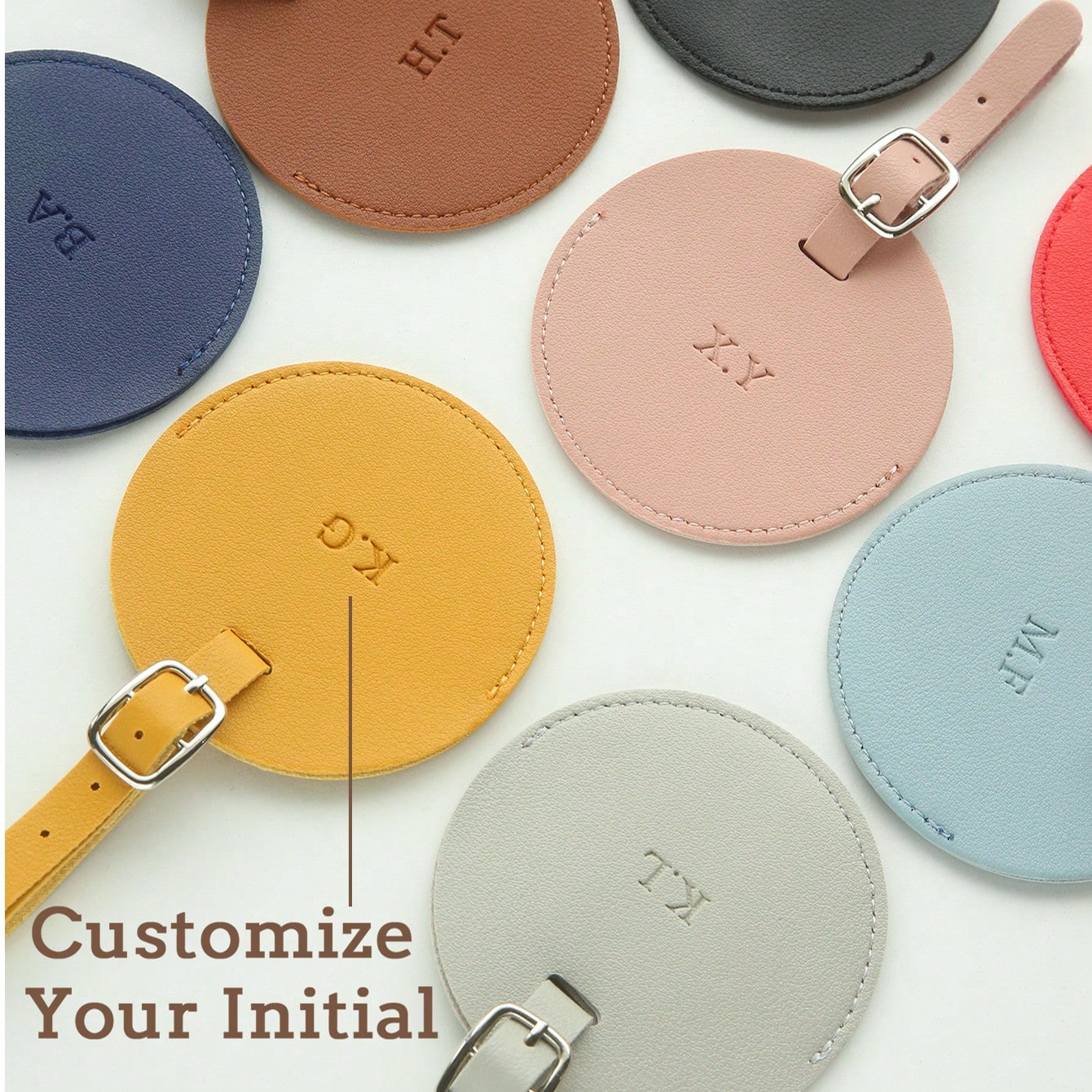 1pc Personalized Initials Luggage Tag For Suitcases Customized Monogram Name Round Luggage Tags With Privacy Name Card Custom Vegan Leather Tag Travel Bag Backpack Tags Gift TagsTravel Accessories Handmade Chic Travel Gift Birthday Bridesmaid Gifts For Friends