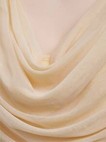 Vestido largo ajustado de cuello en V para mujer, vestido de punto con detalle fruncido de unicolor elegante, crema amarillo