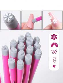 美甲印章笔、花朵美甲印章笔、美甲笔、美甲印章板、美甲印章、美甲涂鸦笔、花卉绘画、美甲刷、印章笔、美甲工具、各种图案的印章和点画工具、美甲DIY、女士无酒精美甲印章 - 彩色 - 查看 3