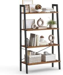 VASAGLE Estantería de Escalera de 4 Niveles, 34 x 56 x 137.5, para Saón, Dormitorio, Cocina, Oficina, Marrón Rústico y Negro MLLS44XV2 GAH7 - Marrón Rústico + Negro - Ver 12
