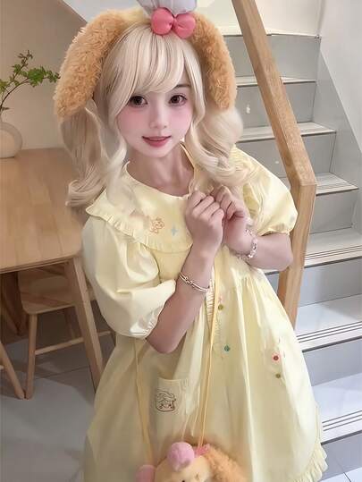 1 件可爱甜美宽松学院风休闲连衣裙，适合派对、表演、节日和日常穿着万圣节