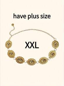 1pc Plus Size Women Oversize Boho Vintage High-End Gold Metal Belt, Fashion Waist Chain, Suitable For Dresses, Shirts, Beach, Party, Festival