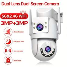 5G 10MP 双镜头 WIFI 安全摄像头，室内或室外，具有 IPP66 防水功能，支持 2.4/5G Wifi，360°PTZ 无线摄像头，适用于婴儿/宠物/家庭/商店，彩色夜视，云和 SD 卡存储，双向音频，智能运动跟踪 - 白色 - 查看 3