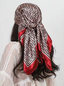 1pc Letter Print Imitation Silk Scarf, Women Square Scarves 90cm Large Scarf, Fashion Shawl, Street Wear Headband, Neck Wrap