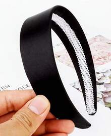 Wecoe Brown Satin Headband Women 1.6 Inch Wide Silk Headband Non Slip Fashion Neutral Colors Plain Hair Band DIY Holiday Hair Accessories For Women Girls Diademas Para Mujer Gifts - 黑色 - 查看 7