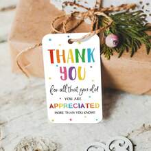50pcs Teacher Thank You Gift Tags With String - Perfect For Back To School, Graduation, Teacher Appreciation, Celebrations & More, Hanging Tag Labels For Gift Wrapping & Party Favor